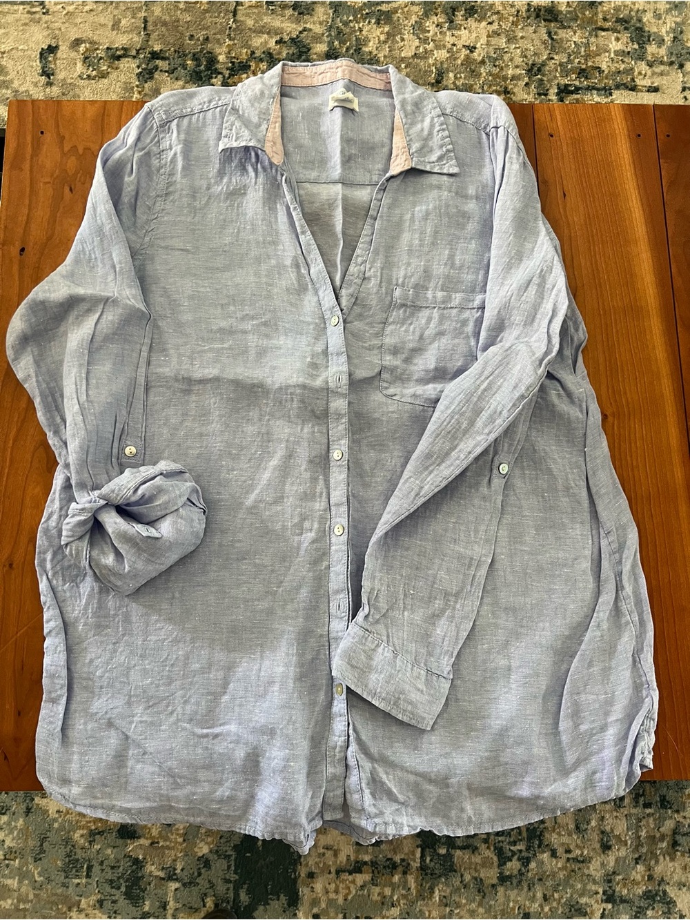 Light Blue Linen Button-Up Shirt - Casual Shirt by Sigrid Olsen—great condition!